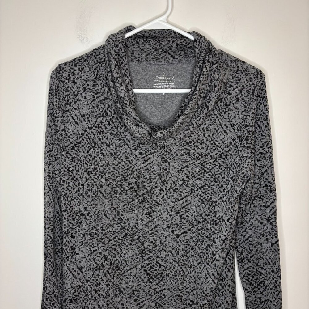 CUDDL DUDS Softwear with Stretch Cowl Neck Tunic Womens M Black Gray Long Sleeve